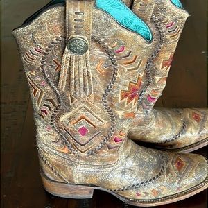 Corral Vintage Ethnic Patter & Whip Stitch Square Toe Boots C2915